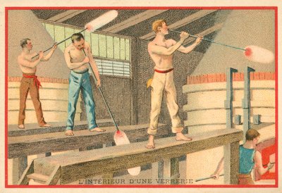 Interior of a Glassworks by French School
